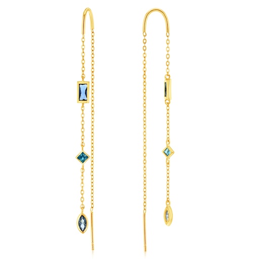 [EAR1289] 9Y MULTI BLUE STONE THREAD DROP EARRING