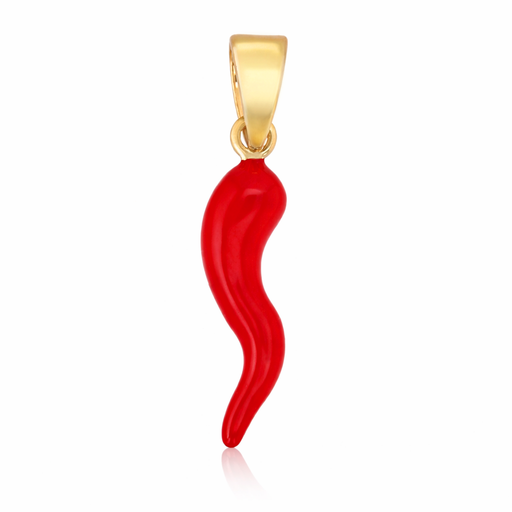[PD165] 9Y MINI HORN CHILLI PENDANT WITH RED ENAMEL - 12.5MM