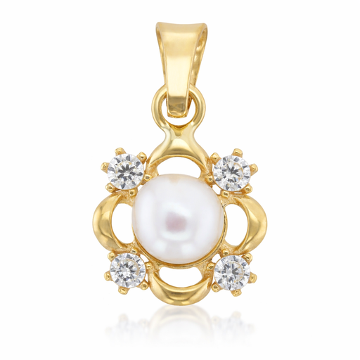 [STPD368] 9Y PEARL WITH CZ SWIRL BORDER PENDANT