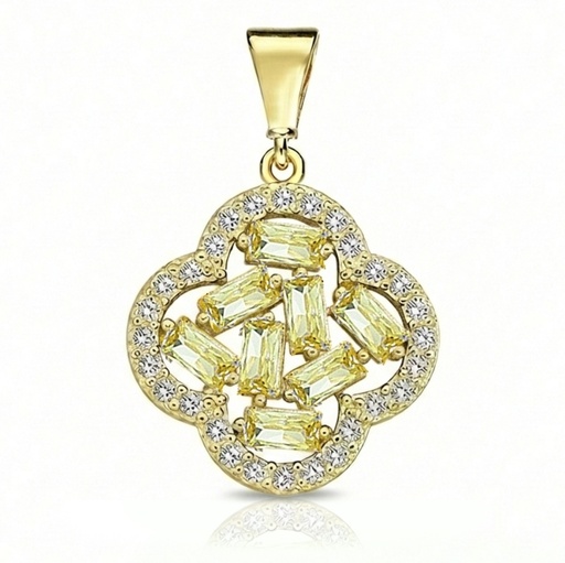[STPD369] 9Y CZ CLOVER PENDANT WITH YELLOW STONES