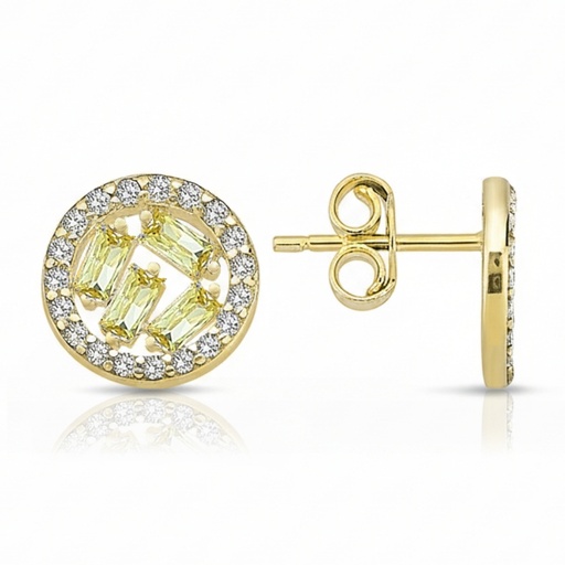 [EAR1311] 9Y CZ CIRCLE STUD WITH YELLOW STONES
