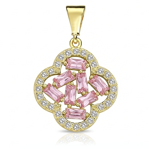 [STPD370] 9Y CZ CLOVER PENDANT WITH PINK STONES