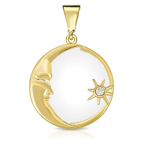 [STPD372] 9Y MOON & CZ STAR PENDANT WITH WHITE ENAMEL