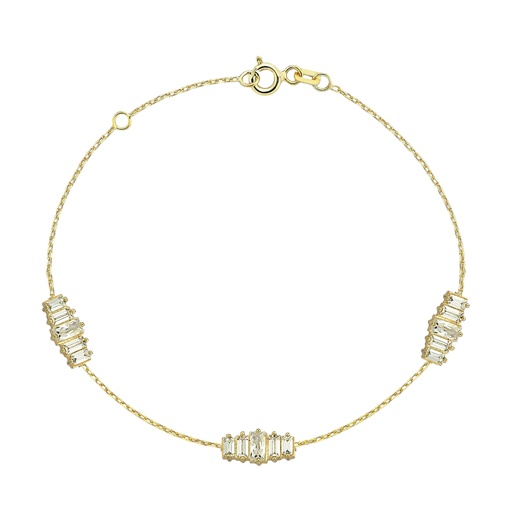 [BB246] 9Y FINE CABLE BRACELET WITH THREE CUT CRYSTAL BARS