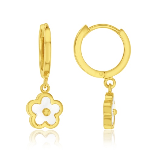 [EAR1356] 9Y HUGGIE HOOP EARRINGS WITH M.O.P. CHARMS