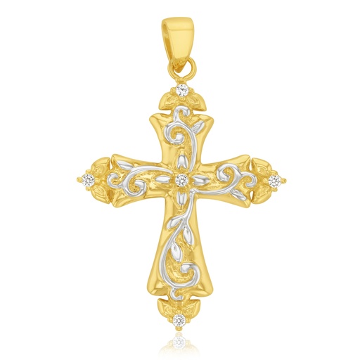 [RCP81] 9YW ORNATE CZ CROSS PENDANT