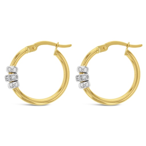 [EAR1004] ## 9Y PLAIN HOOP W/ WHITE CZ FEATURE